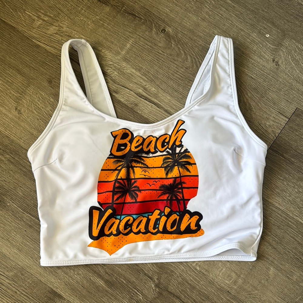 SHEIN White Beach Vacation Bikini Top